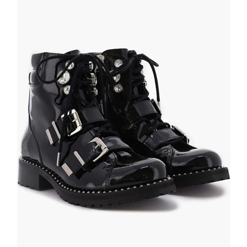 Sophia Webster Black Patent Ankle Boots size 8. Punk chic rocker girl funky